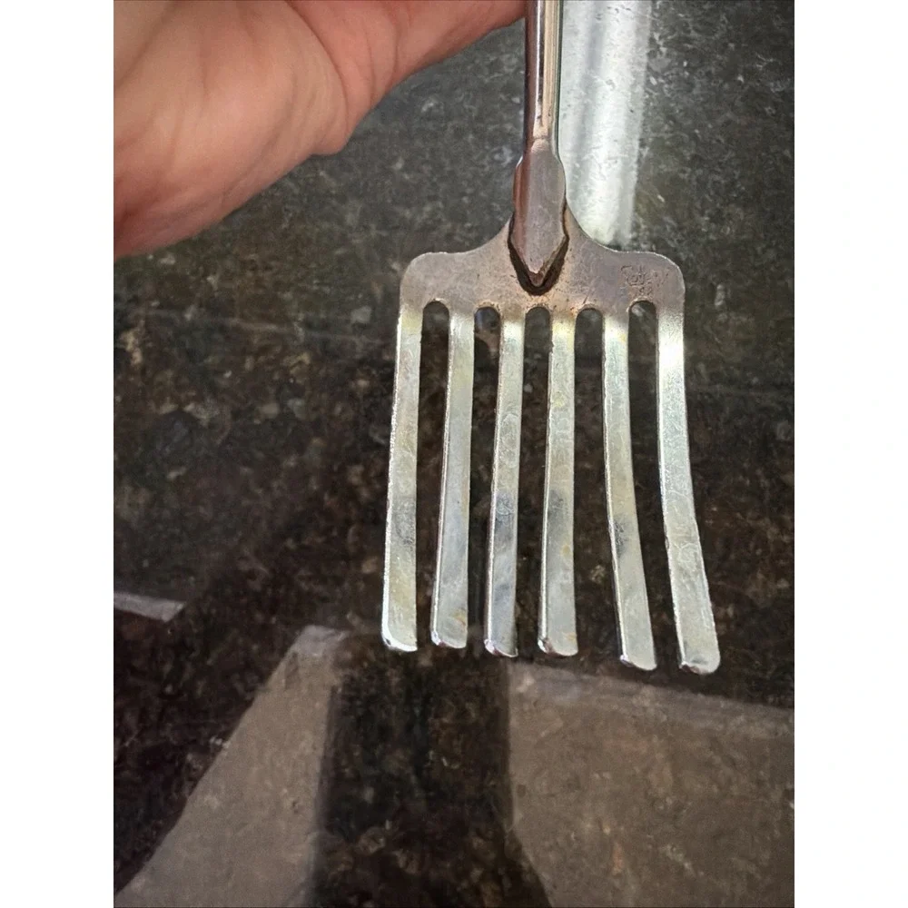 Vintage Foley 6-Tine Pastry Fork Stainless w/avocado Green Handle 11